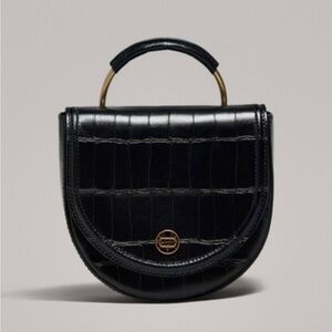Massimo Dutti Black Croc-Embossed Mini Bag with Crossbody Strap.